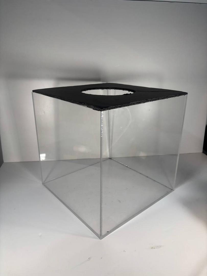 TRANSPARENT ACRYLIC BOX WITH BLACK LID 300MM