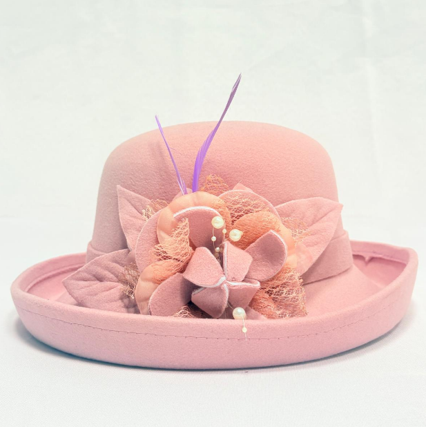 Pastel Pink Hat with Flowers