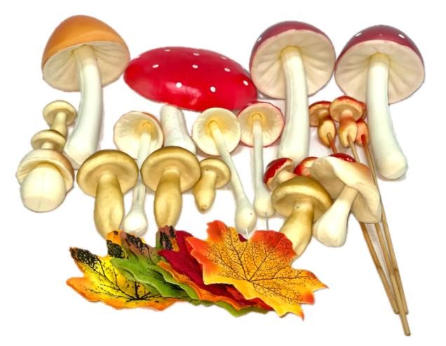 Artificial Mushrooms & Artificial Maple Leaves (102 pcs.)