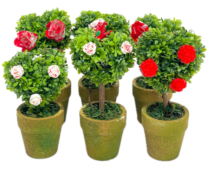Artificial Red and White Rose in Green Heart-shaped Potted Bush