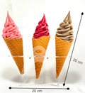 Artificial Soft serve ice cream cones in a rack