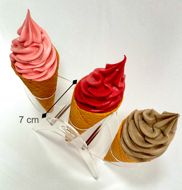 Artificial Soft serve ice cream cones in a rack