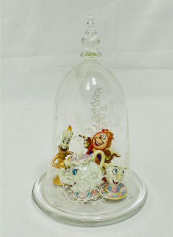 Beauty & the Beast figurine set under a glass dome