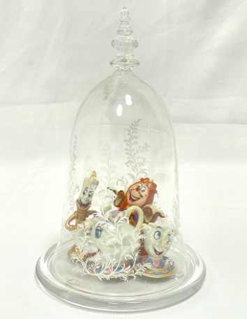 Beauty & the Beast figurine set under a glass dome