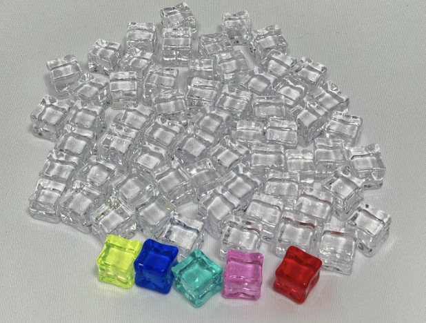Clear fake ice cubes