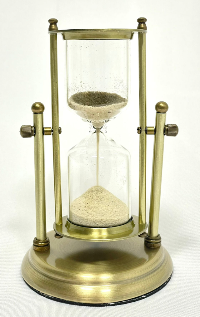Brass-framed hourglass