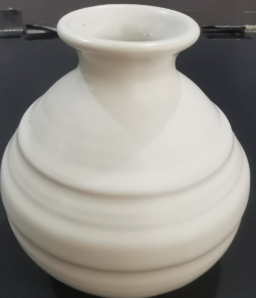 White Round Ceramic with Vertical Ridges Vase