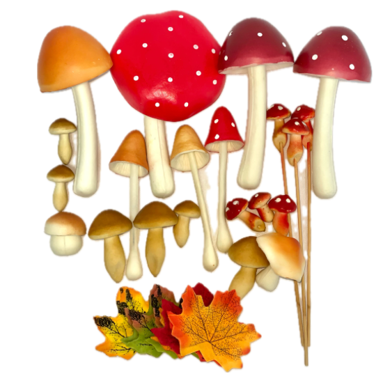 Artificial Mushrooms & Artificial Maple Leaves (102 pcs.)