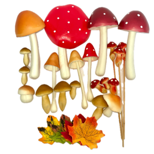 Artificial Mushrooms & Artificial Maple Leaves (102 pcs.)