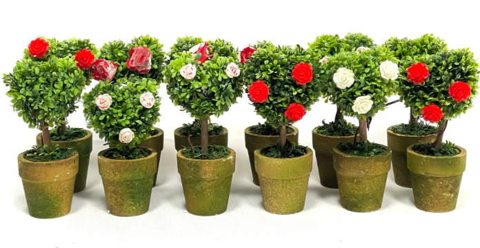 Artificial Red and White Rose in Green Heart-shaped Potted Bush