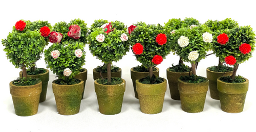 Artificial Red and White Rose in Green Heart-shaped Potted Bush